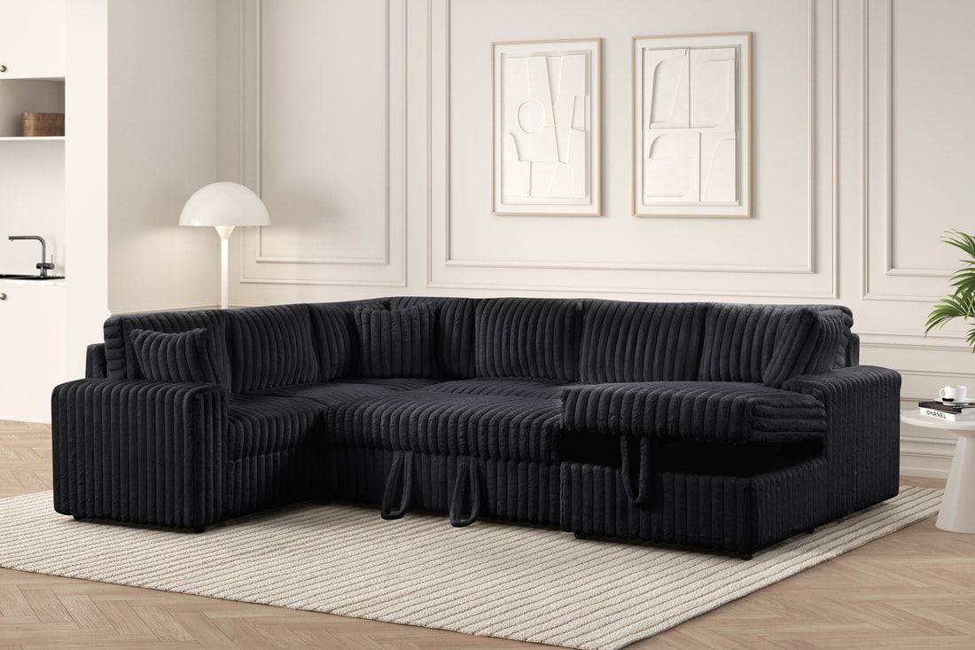 Forever Black Sectional With Pull-Out Bed - Image 1