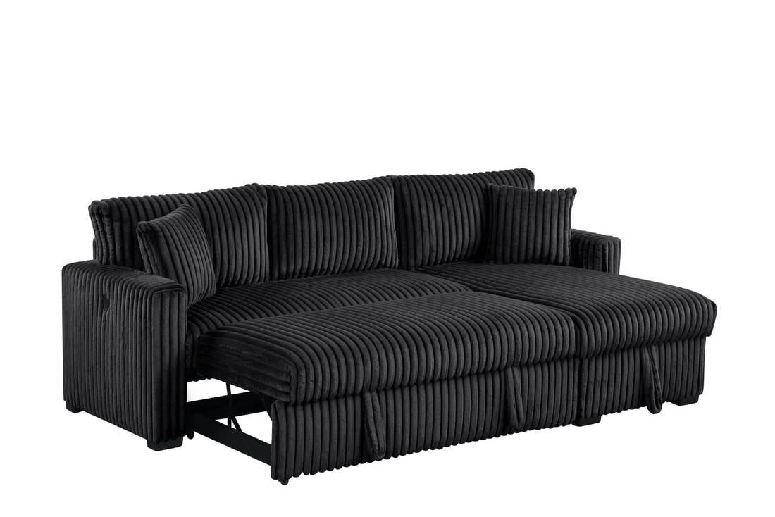 Aria Black Sectional With Pull-Out Bed & Storage Chaise - Image 2