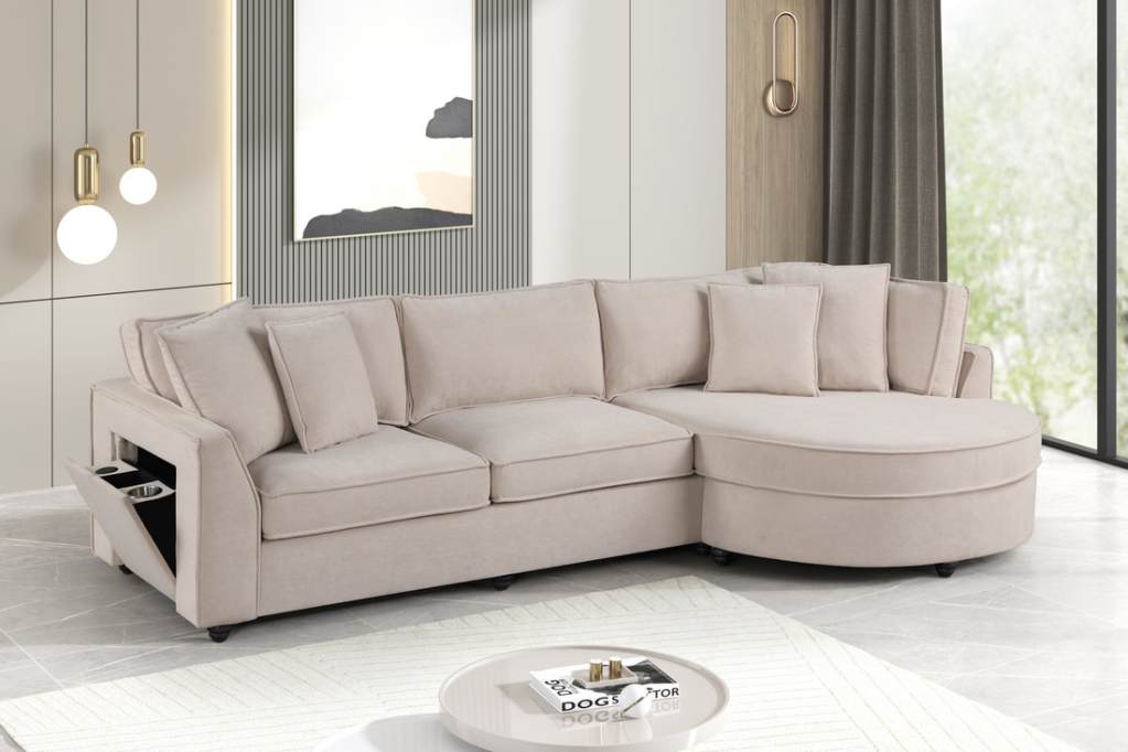 Elva Beige Sectional (w/ Reversible Chaise)