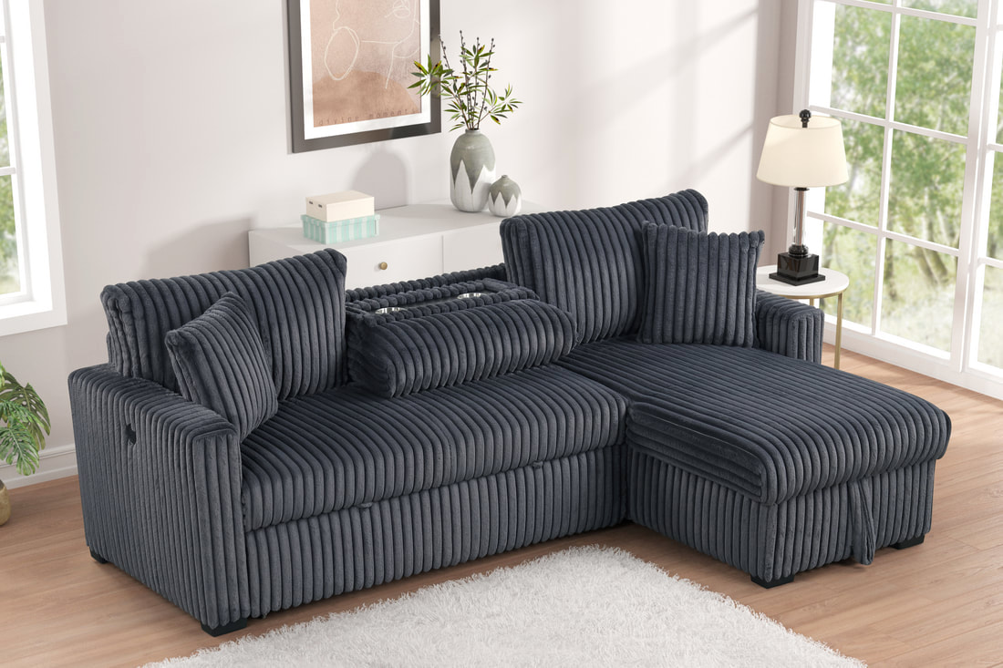 Aria Charcoal Sectional With Pull-Out Bed & Storage Chaise - Image 1