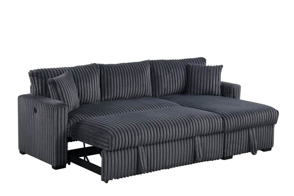 Aria Charcoal Sectional With Pull-Out Bed & Storage Chaise