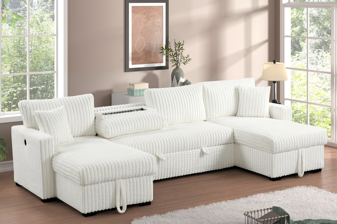 July Beige Double Storage Chaise Sectional (w/ Pull Out Bed) - Image 1