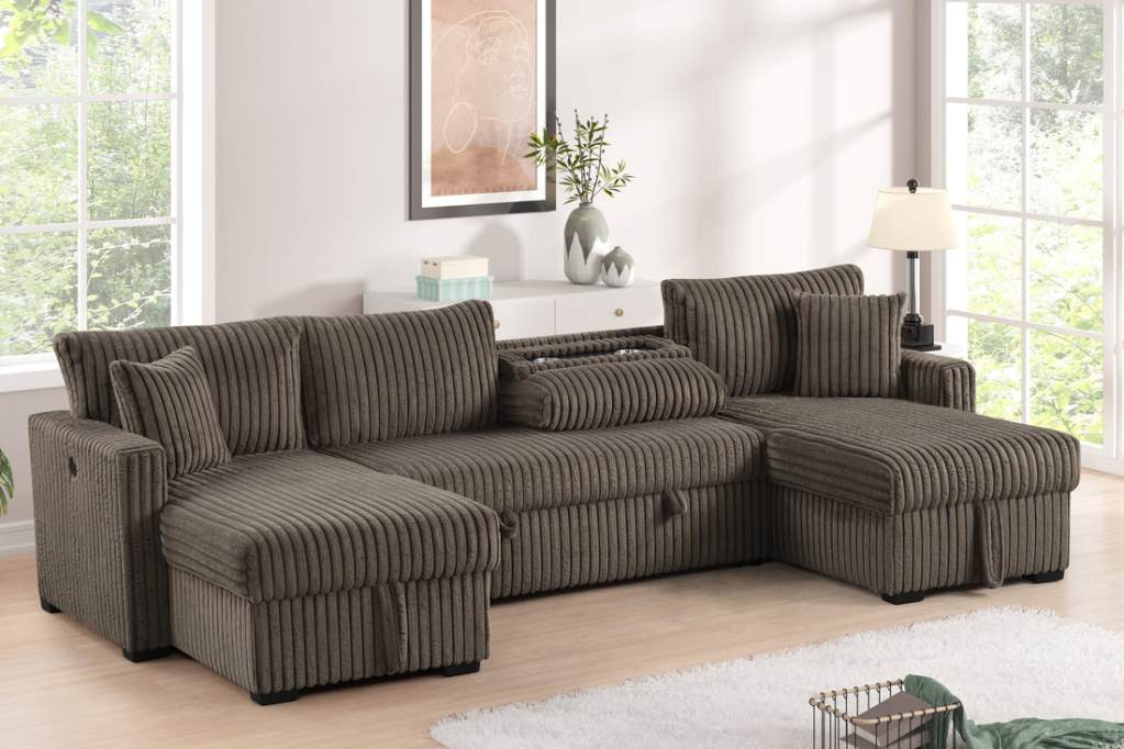 July Mocha Double Storage Chaise Sectional (w/ Pull Out Bed)
