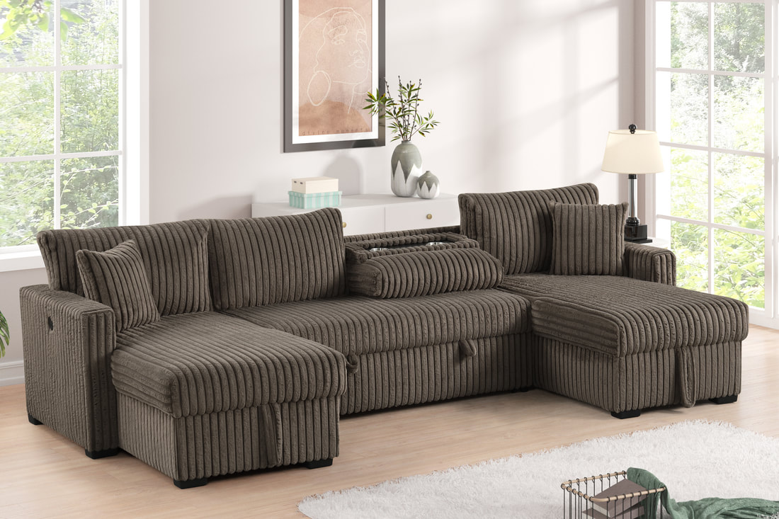 July Mocha Double Storage Chaise Sectional (w/ Pull Out Bed) - Image 1