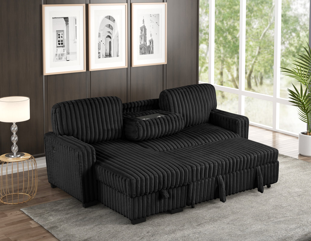 Poland Black Reversible Sectional With Pull-Out Bed - Image 1