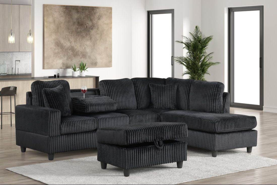 Rocket Onyx Reversible Sectional (Black) - Image 1